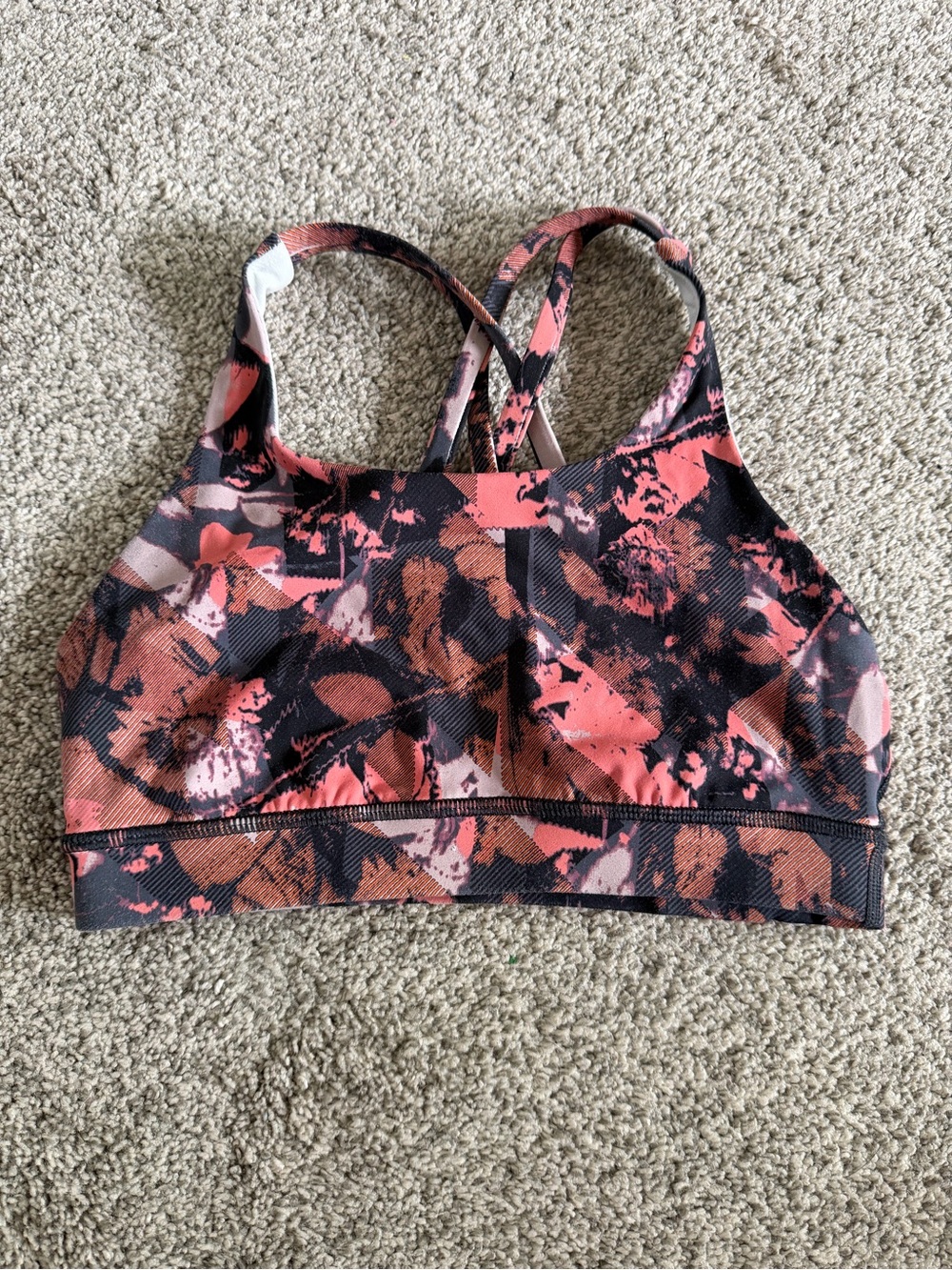 lululemon athletica Coral Pink & Black Floral Print Sports Bra